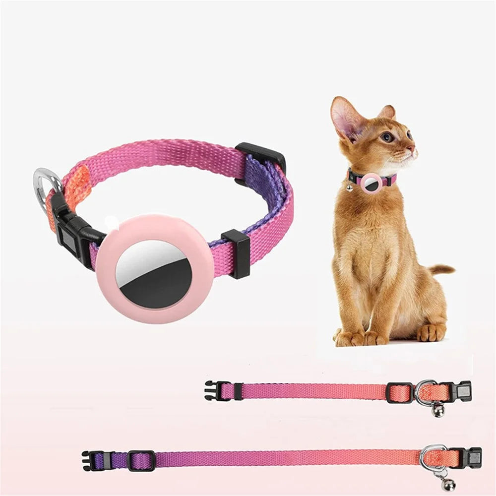 Compatible with AirTag Silicone Case Pet Cat Collar GPS Tracker Protective Cover with Bell, with Front Back Film Set - Gradient Orange - 2