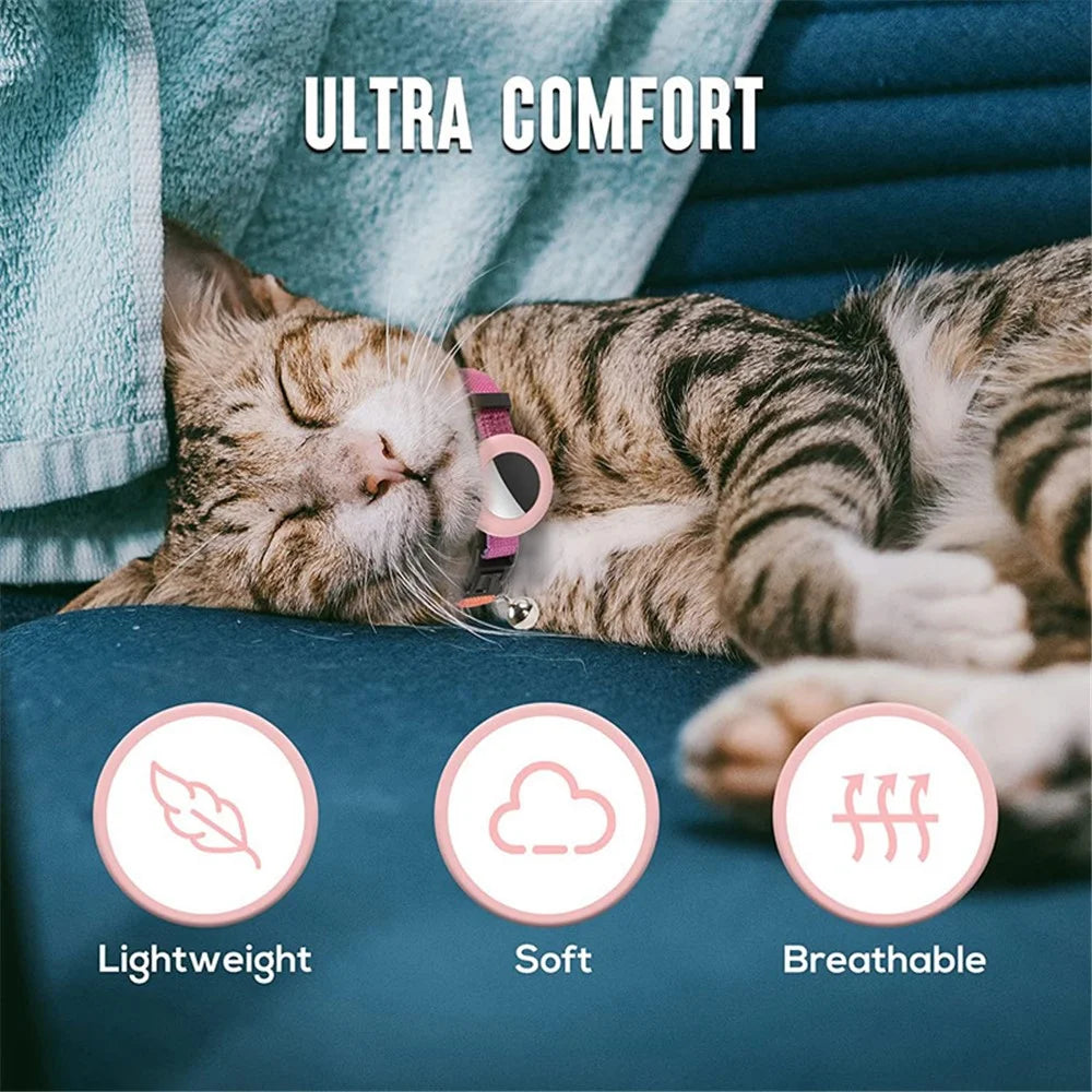 Compatible with AirTag Silicone Case Pet Cat Collar GPS Tracker Protective Cover with Bell, with Front Back Film Set - Gradient Orange - 4
