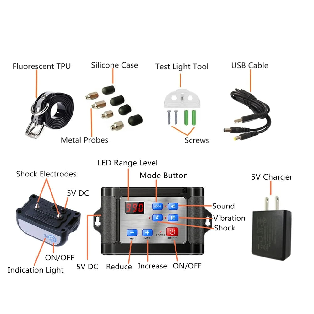 888 Wireless Electronic Dog Fence System Pet Training Rechargeable Electric Collar, 1 Transmitter+1 Receiver - EU Plug - 2