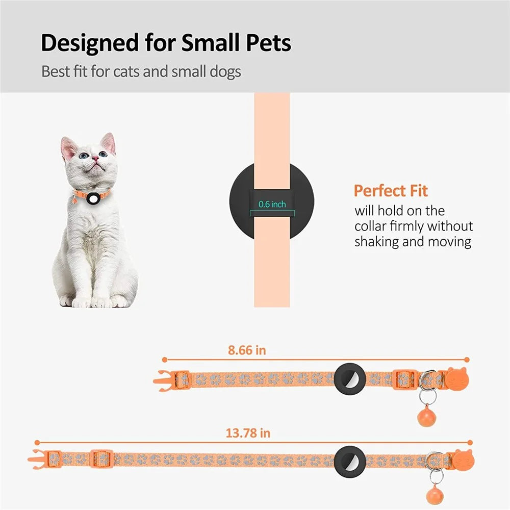 Protective Case for AirTag Reflective Pet Collar GPS Tracker Silicone Cover with Bell and Anti-lost Pendant - Orange - 2