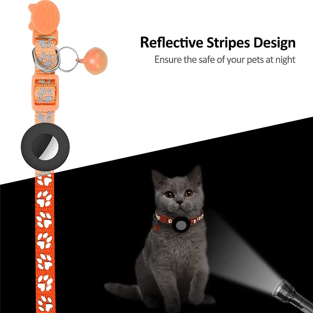Protective Case for AirTag Reflective Pet Collar GPS Tracker Silicone Cover with Bell and Anti-lost Pendant - Orange - 4