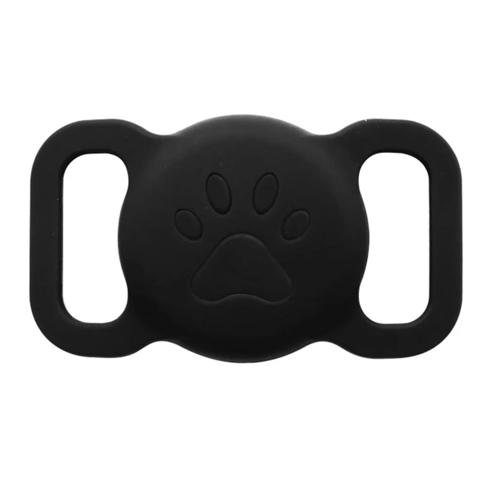 Size L Protective Cover for AirTag Paw Pattern Bluetooth-compatible Tracker Pet Collar Anti-lost Silicone Case - Black - 1