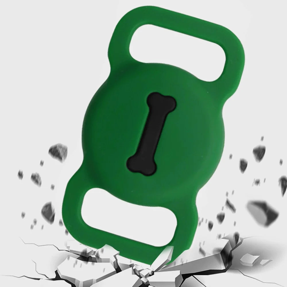 Size L Bone Pattern Silicone Cover for AirTag Bluetooth-compatible Tracker Pet Collar Protective Case - Green - 2