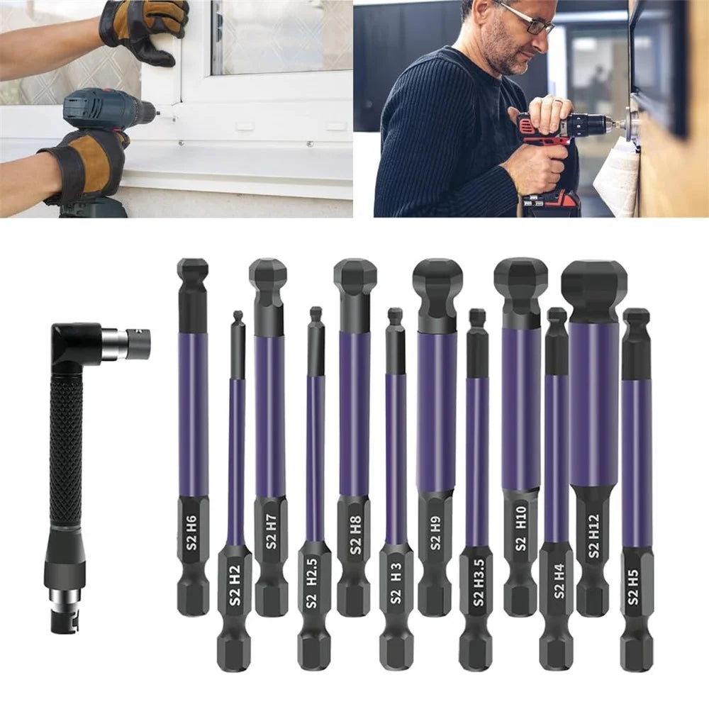 13Pcs / Set 1 / 4 Inch Shank S2 Alloy Steel Hexagonal Ball End Screwdriver Bits with Dual Head Socket - 3
