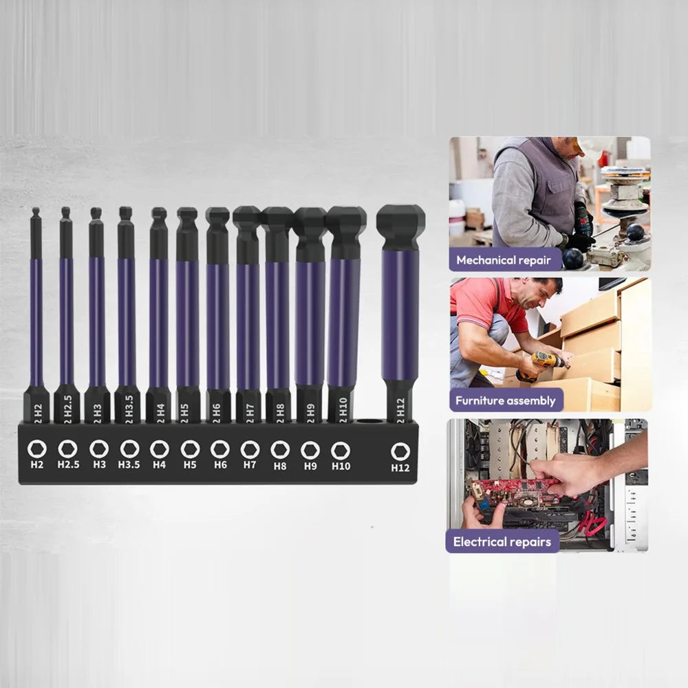 13Pcs / Set 1 / 4 Inch Shank S2 Alloy Steel Hexagonal Ball End Screwdriver Bits with Dual Head Socket - 6