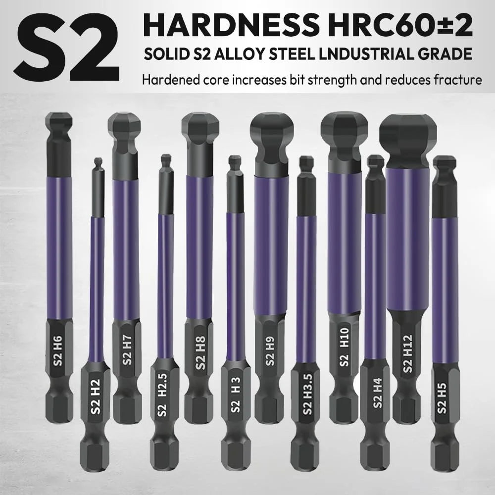 13Pcs / Set 1 / 4 Inch Shank S2 Alloy Steel Hexagonal Ball End Screwdriver Bits with Mini Ratchet Wrench - 2