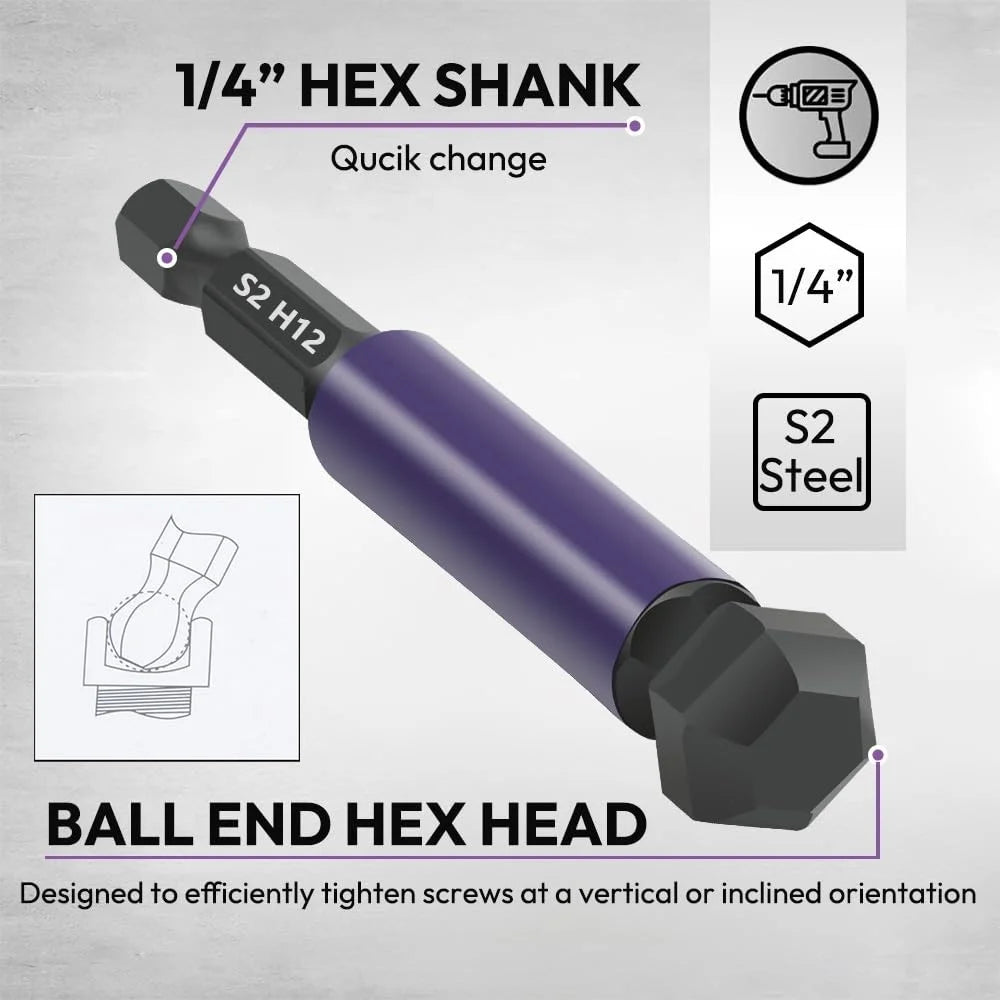 13Pcs / Set 1 / 4 Inch Shank S2 Alloy Steel Hexagonal Ball End Screwdriver Bits with Mini Ratchet Wrench - 3
