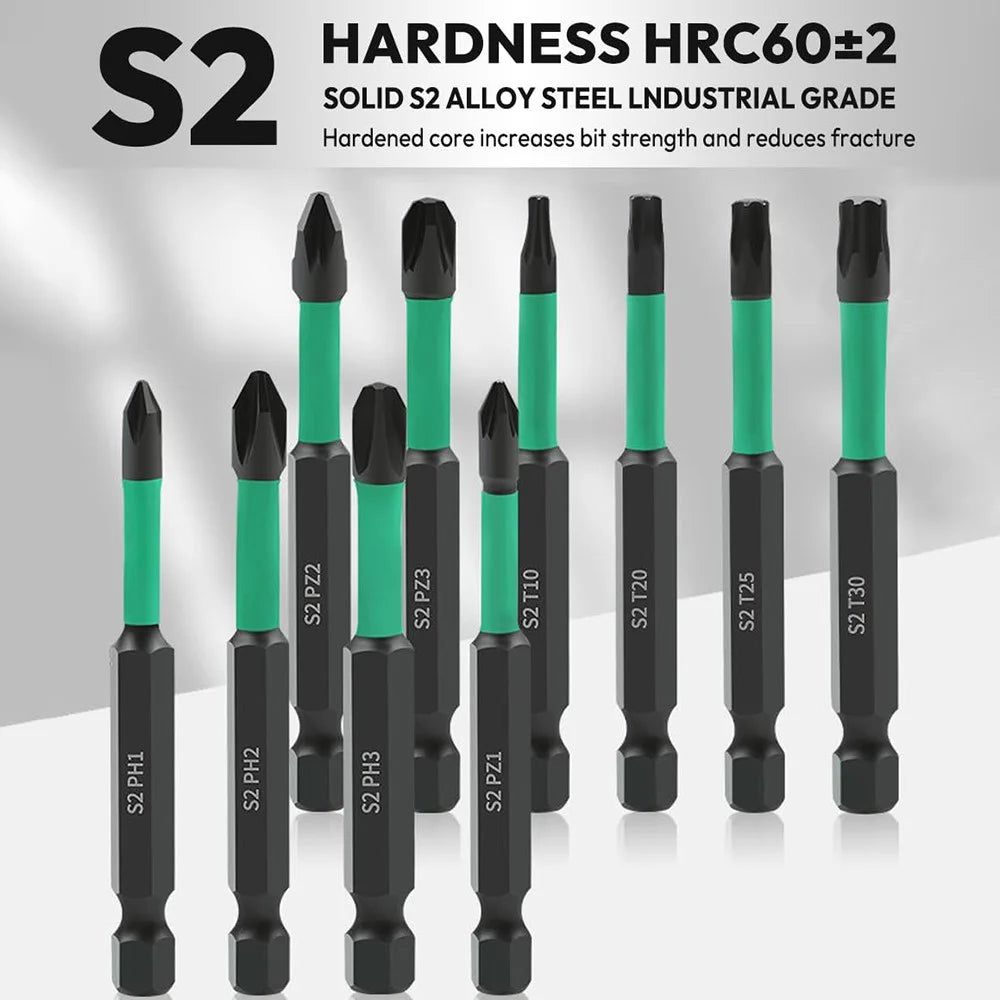 11Pcs / Set Magnetic Hex Shank Electric Drill Bits S2 Alloy Steel Phillips Pozidriv Torx Bits with Screwdriver Handle - 2