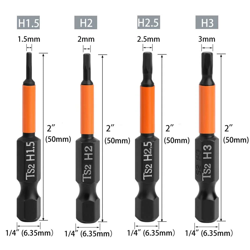 7PCS 50mm Screw Driver Bit Set 1.5mm 2mm 2.5mm 3mm 4mm 5mm 6mm Hex Head Allen Wrench Drill Bit Set - 6