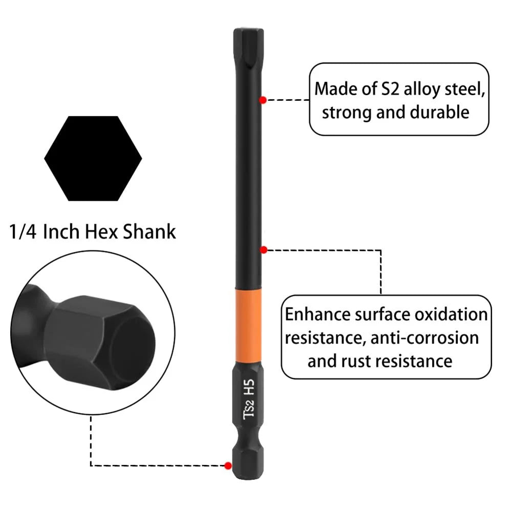 10PCS Hex Screwdriver Bit Set 100mm H5 TS2 Steel Magnetic Drill Bit for Electric Drill Screwdrivers - 2
