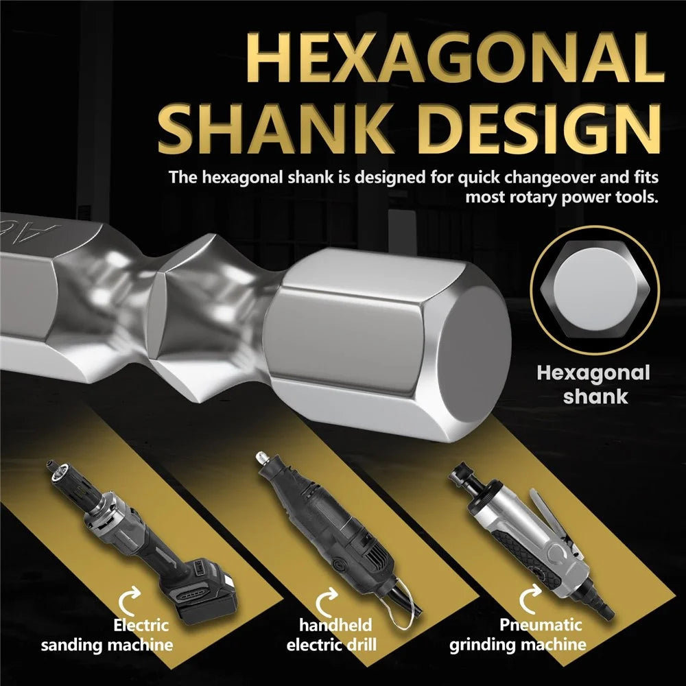 3-M6 70mm Titanium-Coated Double-Flute Carbide Rotary Burr File Grinding Drill Bit with 1 / 4" Hex Shank - 7