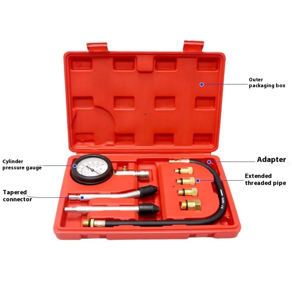 Car Motorcycle Engine Cylinder Compression Tester Gauge Kit Professional Diagnostic Tool - 6