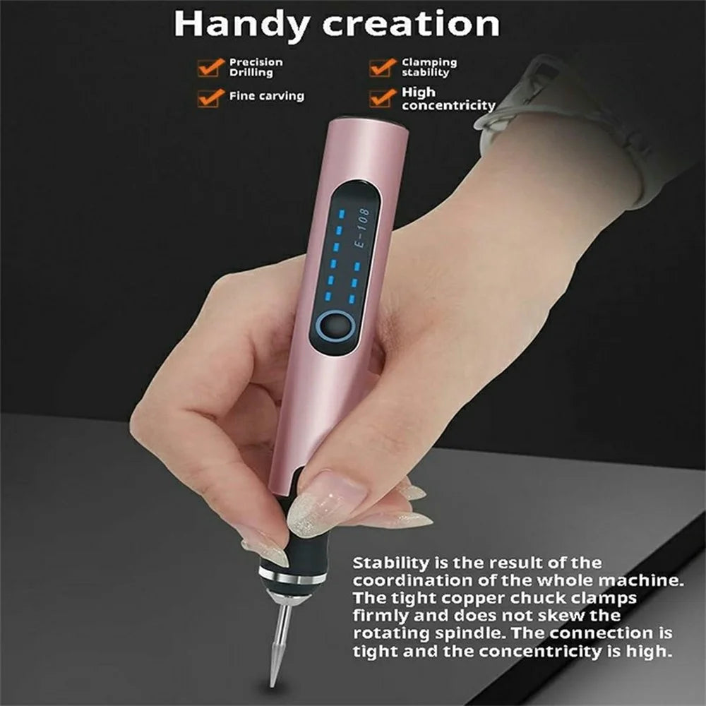 Mini Lithium Electric Grinder Cordless Drilling Carving Polishing Grinding Machine Electric Grinding Pen Set with Carving Templates - Rose Gold - 3