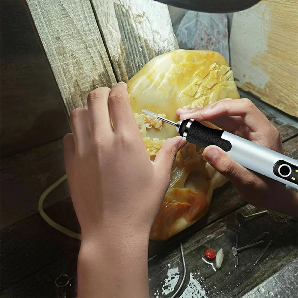Mini Lithium Electric Grinder Cordless Drilling Carving Polishing Grinding Machine Electric Grinding Pen Set with Carving Templates - Rose Gold - 7