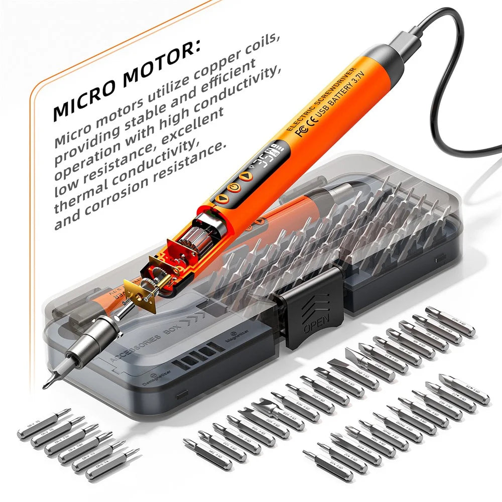 47 in 1 Electric Screwdriver Set Digital Display USB Rechargeable PC Phone Repair Tool Kit - Orange - 3