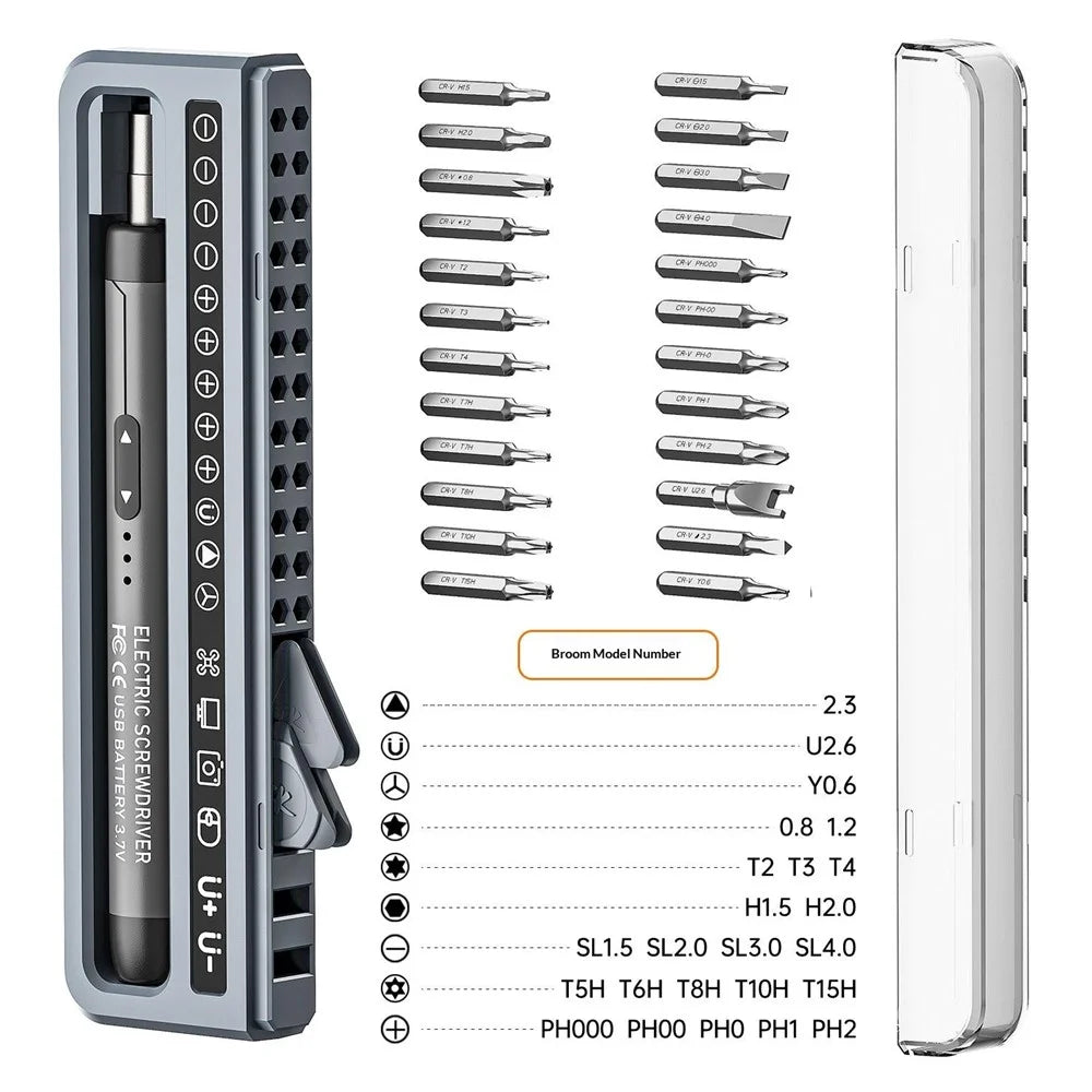32 in 1 Precision Electric Screwdriver Set Type-C Rechargeable Tool Kit for Electronic Repair - Grey - 2