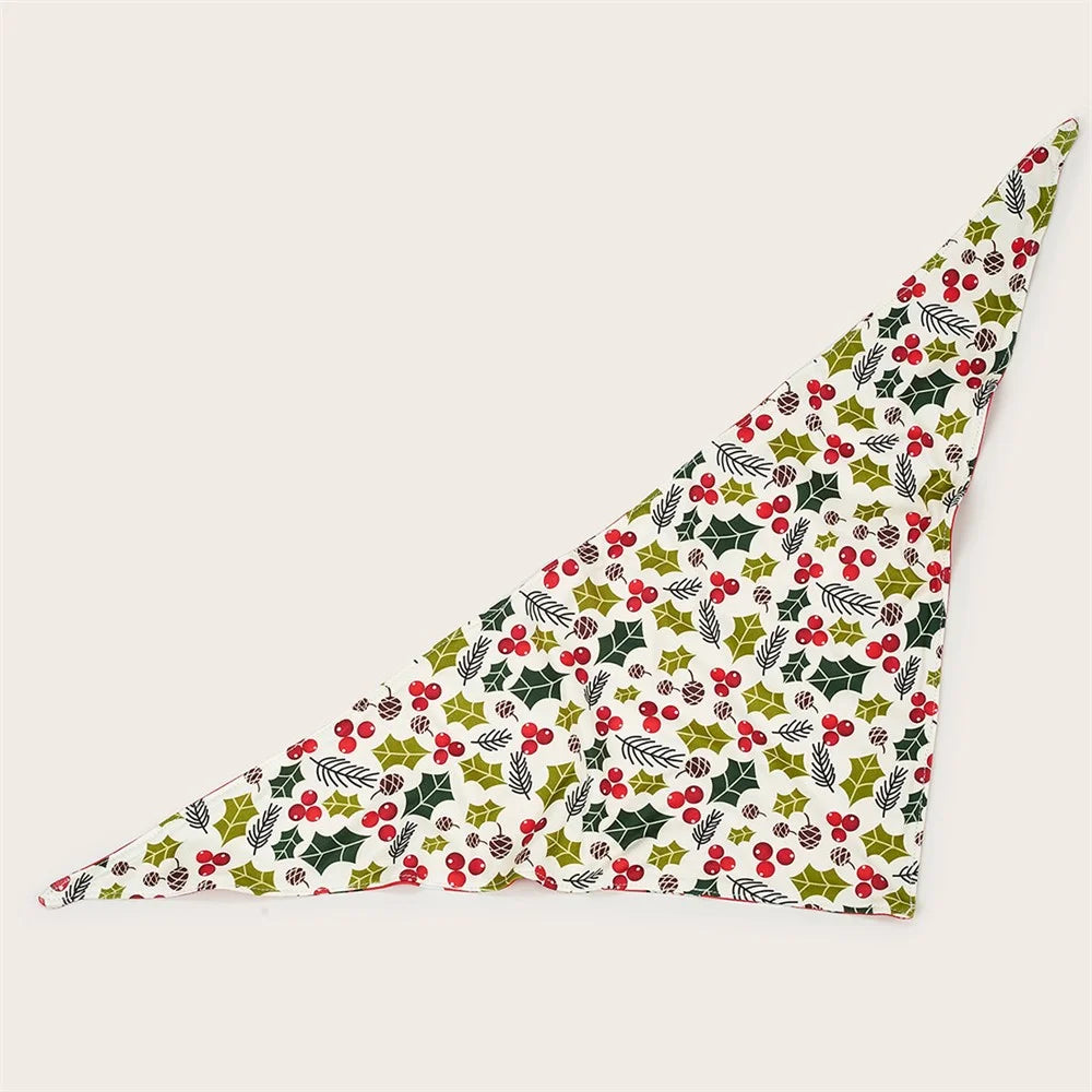 Christmas Dog Bandanas Pet Bib Bandanas Pet Scarf Washable Dog Bib Costume [Size: S] - Red/Leaf - 4