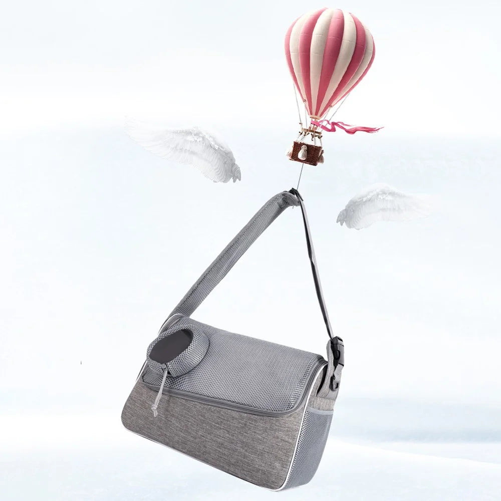 QS-114 Portable Pet Gift Carrier Bag 300D Cationic Fabric Breathable Crossbody Bag for Cats Dogs - Grey - 5