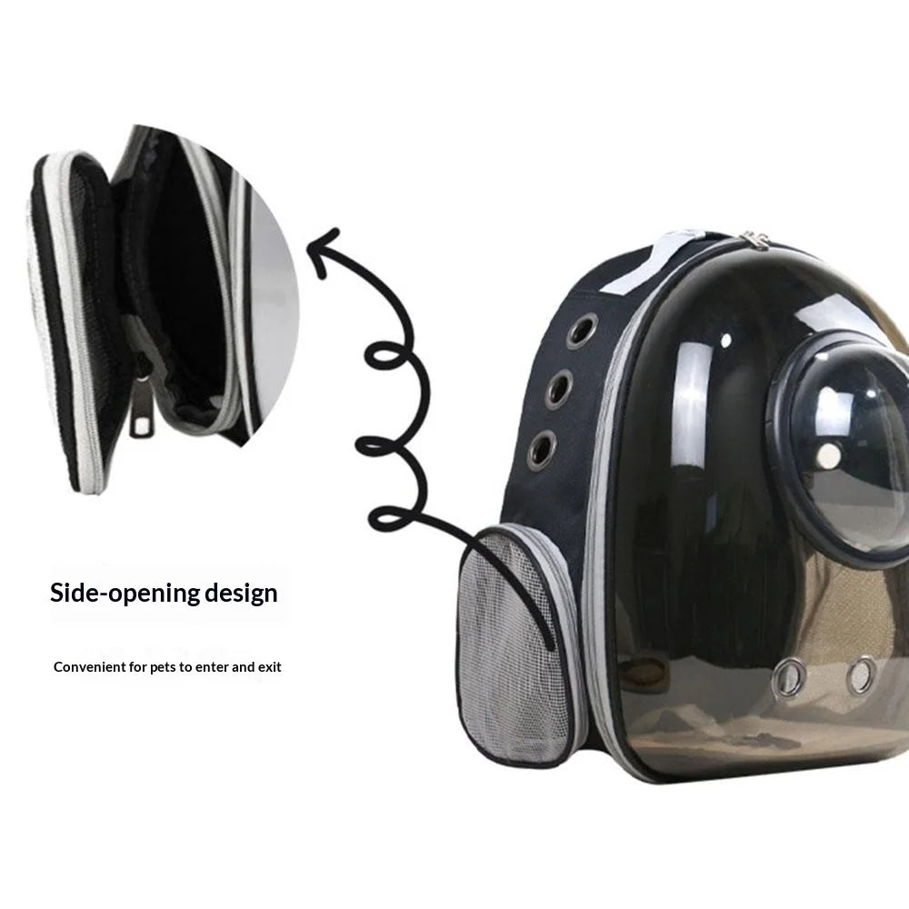 Oxford Cloth Transparent Cat Carrier Handheld Backpack Pet Bag with 9 Vent Holes and Ergonomic Shoulder Straps - Transparent Case  /  Black - 4