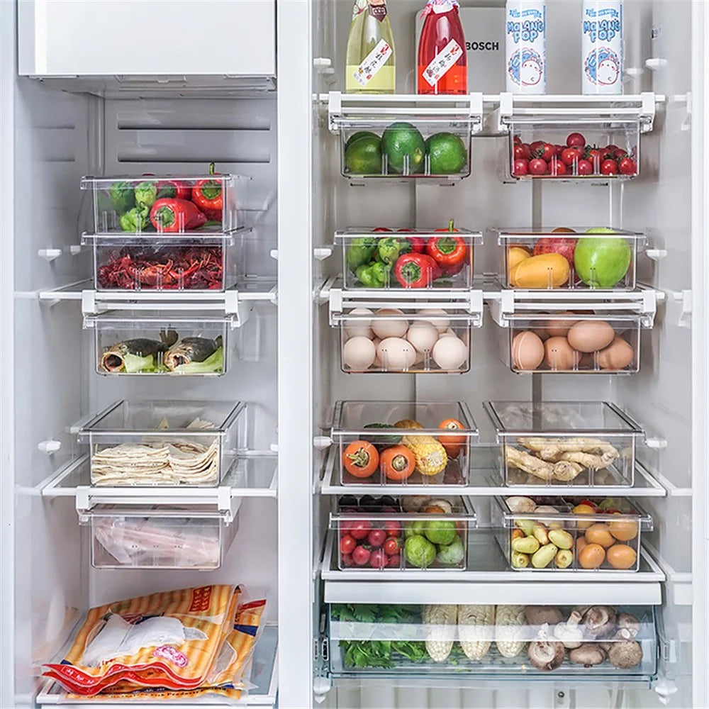 YM-6396 20PCS 4 Grids Refrigerator Pull Out Bins Fridge Organizer Box Storage Container Set for Meats Fruits Eggs (No FDA Certificate, BPA Free) - 2