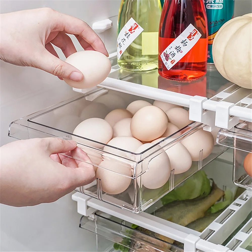 YM-6499 20PCS Sliding Pull Out Egg Drawer Fridge Bin Refrigerator Holder Box Clear Plastic Freezer Container (No FDA Certificate, BPA Free) - 3