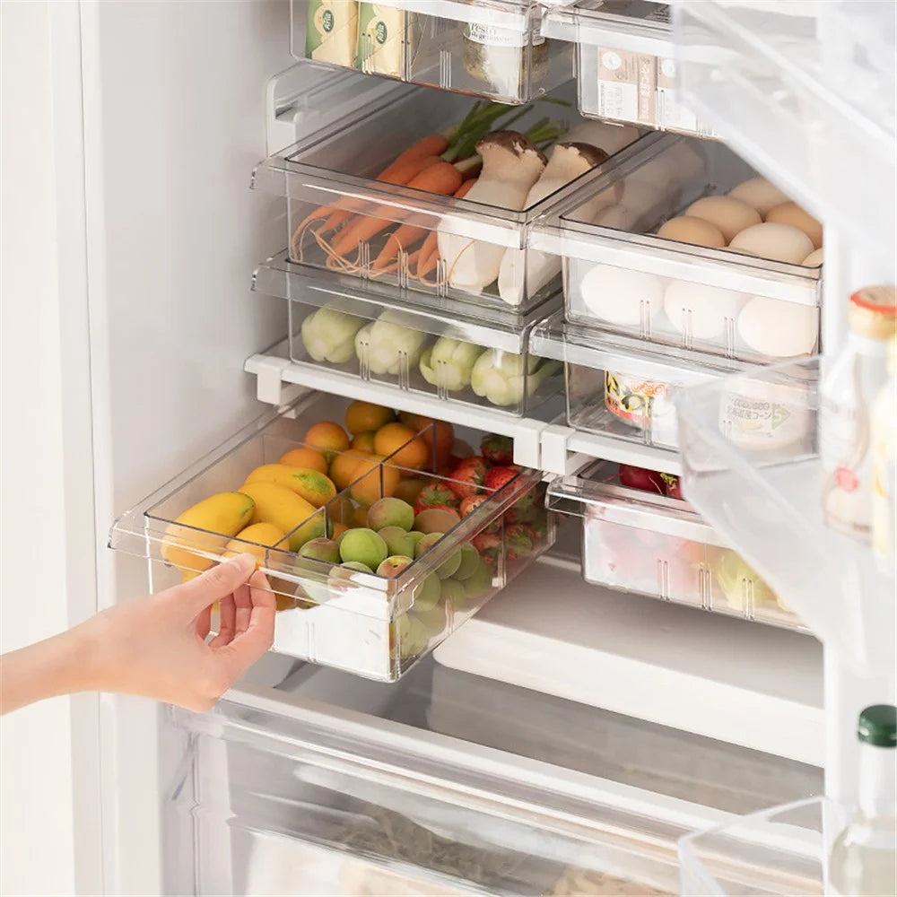 YM-6499 20PCS Sliding Pull Out Egg Drawer Fridge Bin Refrigerator Holder Box Clear Plastic Freezer Container (No FDA Certificate, BPA Free) - 5