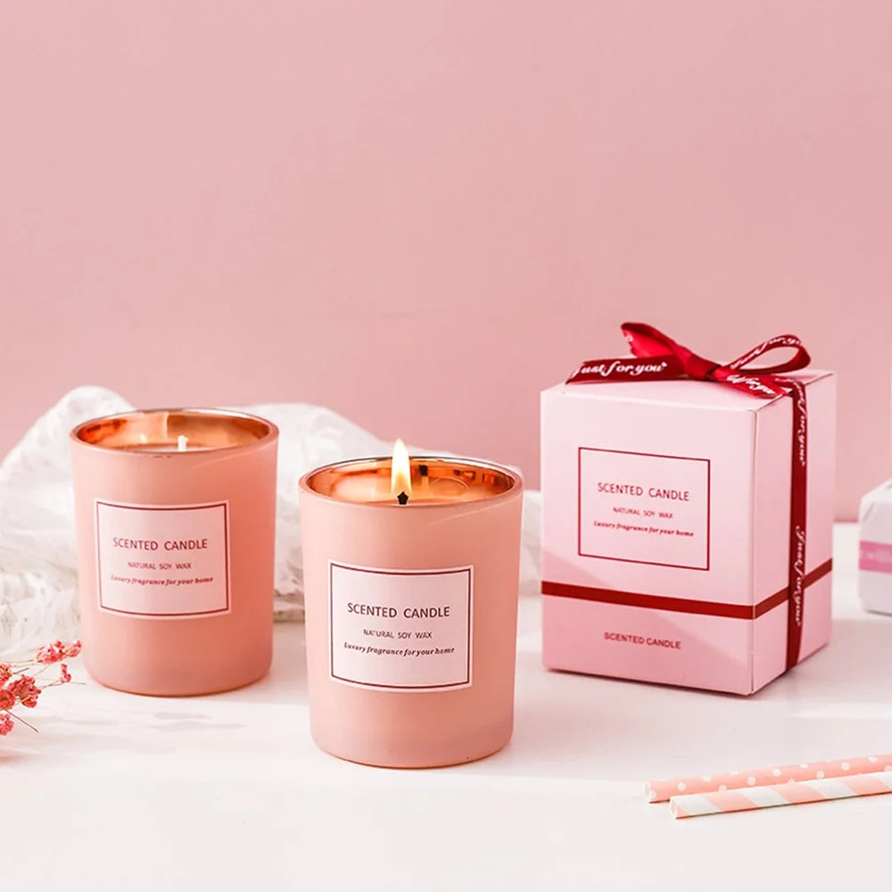 XY187 Electroplating Pink Glass Jar Fragrance Scented Candle Home Decor Gift Soy Wax Aromatherapy Candle - Gardenia - 4