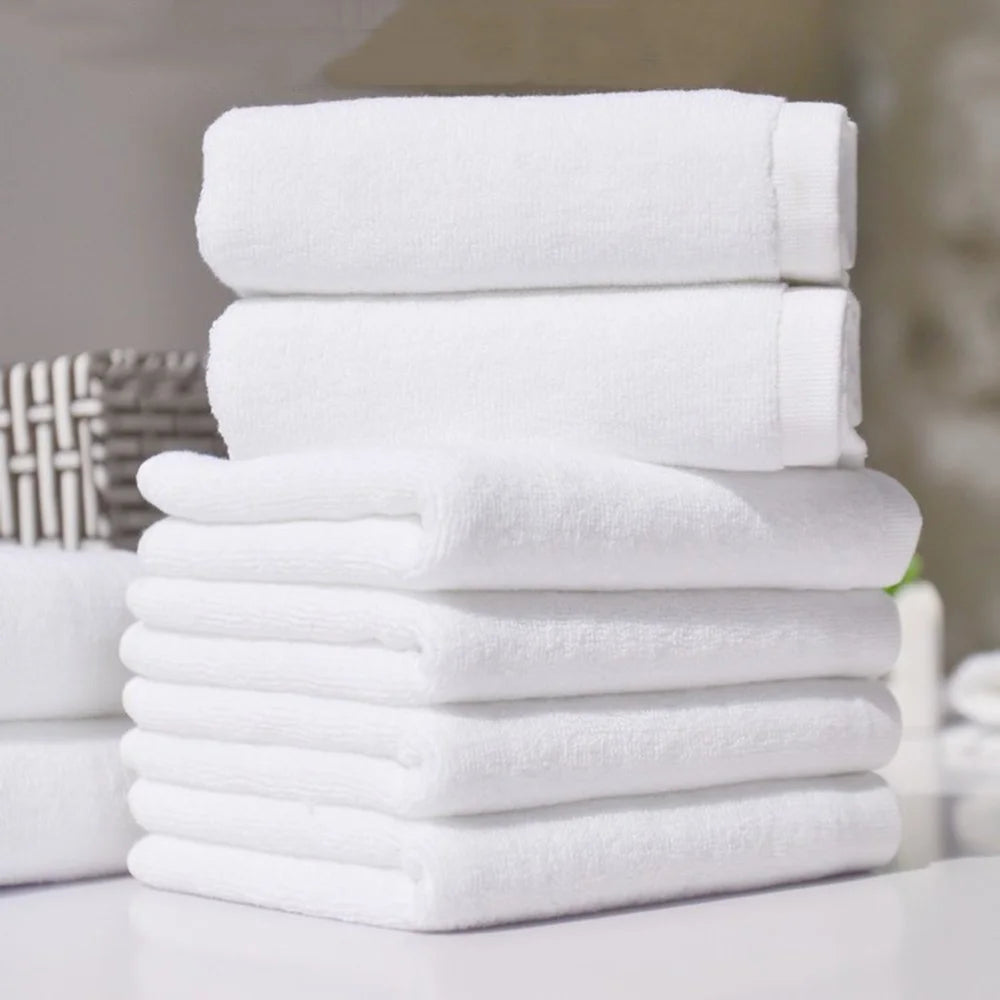 70CMX140CM White Cotton Towel Super Absorbent Lightweight Washcloth for Hotel Home Bathroom Spa Gym - 1