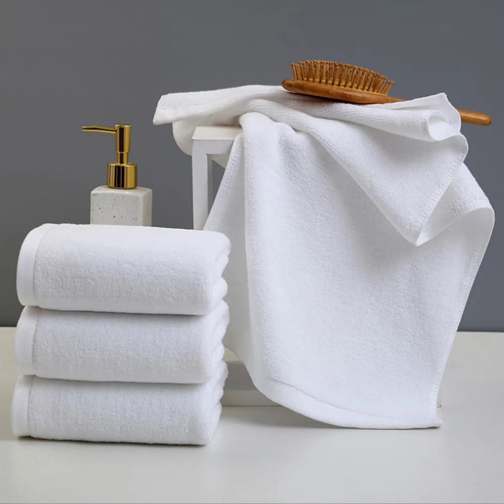 70CMX140CM White Cotton Towel Super Absorbent Lightweight Washcloth for Hotel Home Bathroom Spa Gym - 2