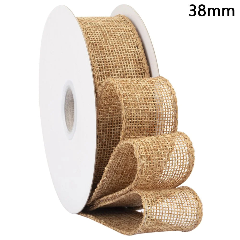 38mm Width Artificial Burlap Ribbon with Wired Edge Christmas Gift Packing DIY Crafts Wrapping Material - 1
