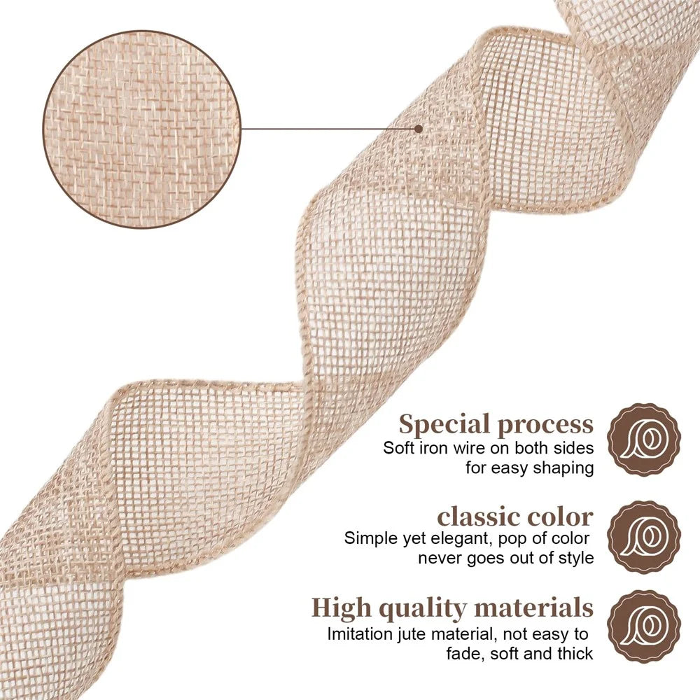 63mm Width Artificial Burlap Ribbon with Wired Edge Christmas Gift Packing DIY Crafts Wrapping Material - 2