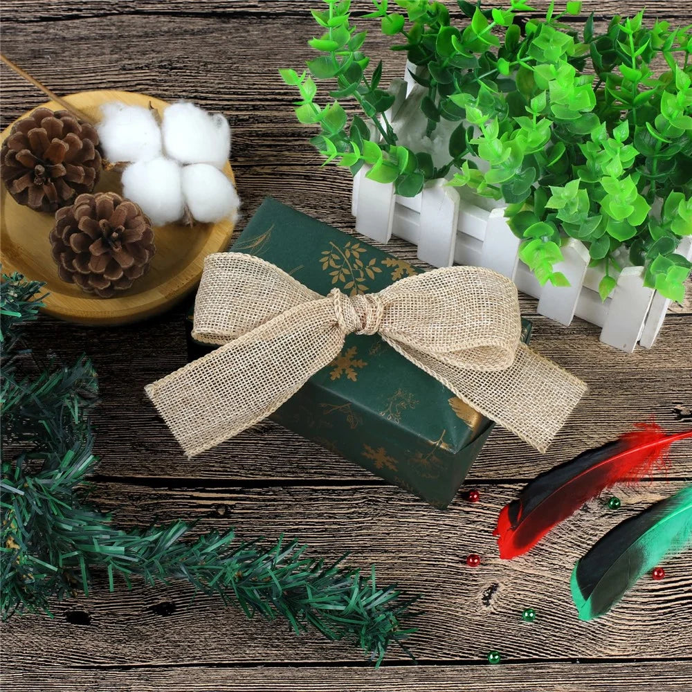 25mm Width Artificial Burlap Ribbon with Wired Edge Christmas Gift Packing DIY Crafts Wrapping Material - 6