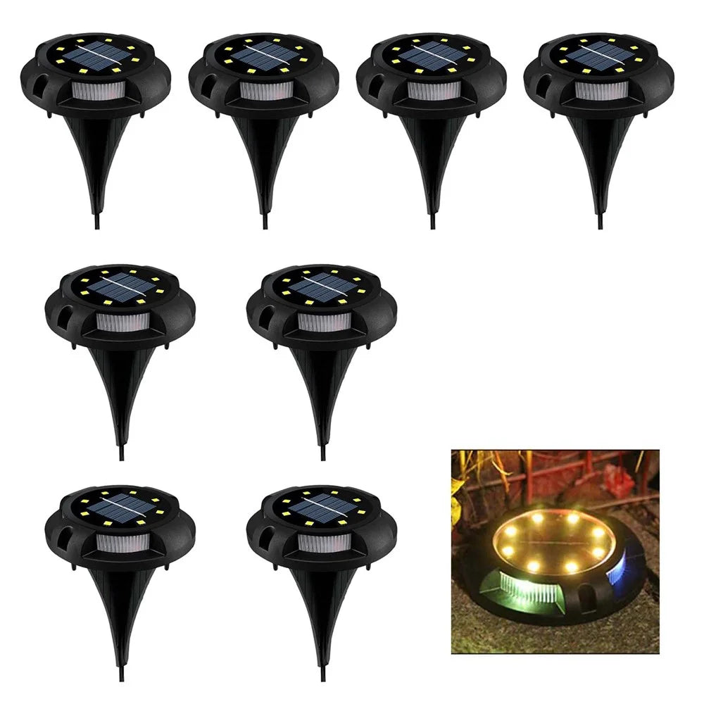 8Pcs SL6001 Outdoor Waterproof Solar Powered LED Ground Light Garden Lawn Pathway Underground Lamp - Warm Light+Colorful Light - 1