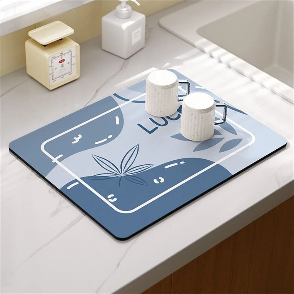 40*50cm Super Absorbent Diatomite Dish Drying Mat Tableware Draining Pad - Luck / Blue - 2