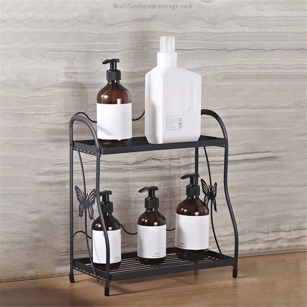 001- ZJ-SS2 Butterfly Design Bathroom Storage Rack Double Layer Metal Shelf - 2