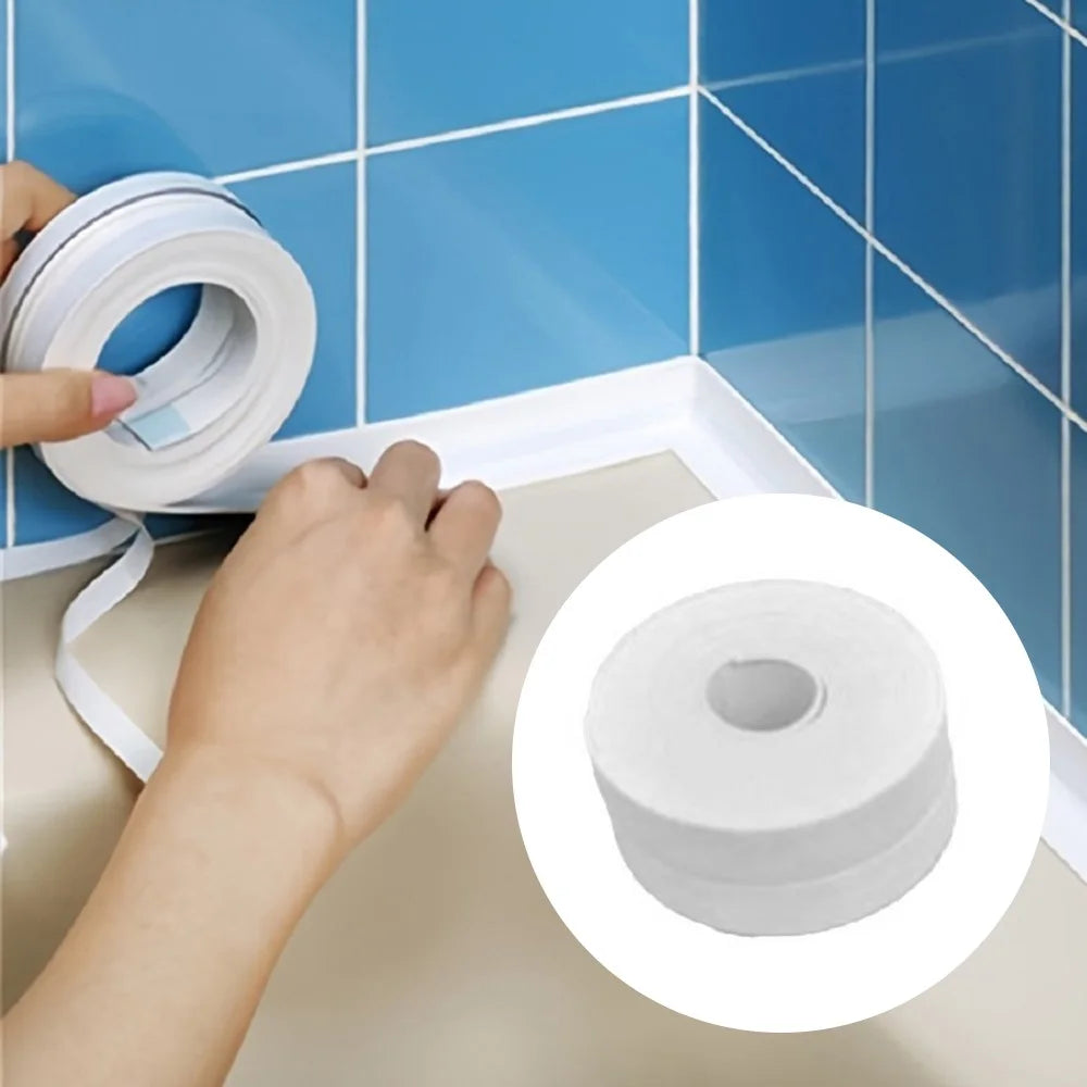 3.8CMx5M Caulk Tapes Waterproof Self Adhesive PVC Toilet Caulk Strips Sealing Tapes - 1