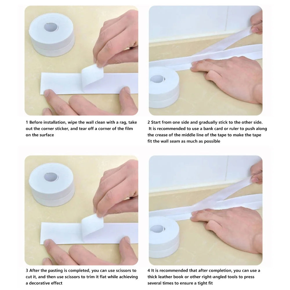 3.8CMx1.5M Self Adhesive PVC Caulk Tapes Waterproof Toilet Caulk Strips Sealing Tapes - 6