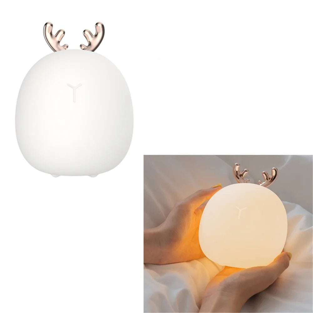 Antlers Rabbit Ears Decor Cute Rechargeable Soft Night Light Sleeping Lamp - Antlers - 1