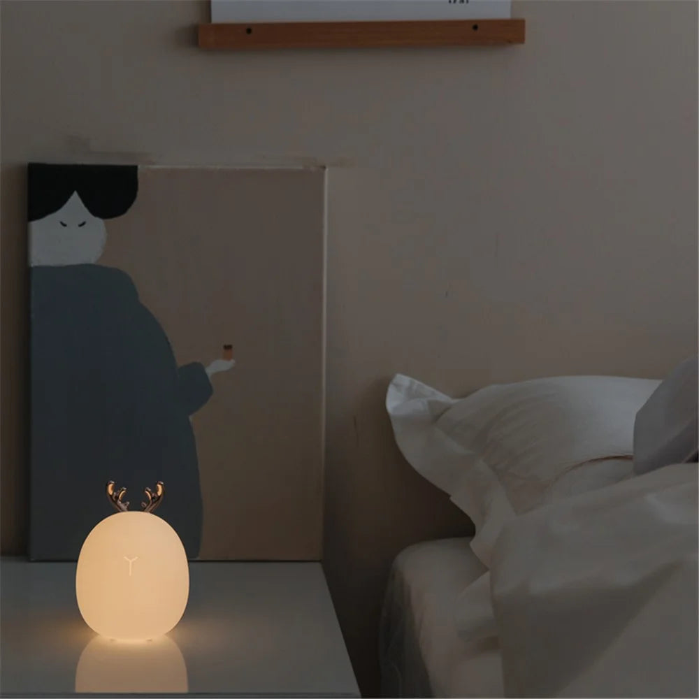 Antlers Rabbit Ears Decor Cute Rechargeable Soft Night Light Sleeping Lamp - Antlers - 3