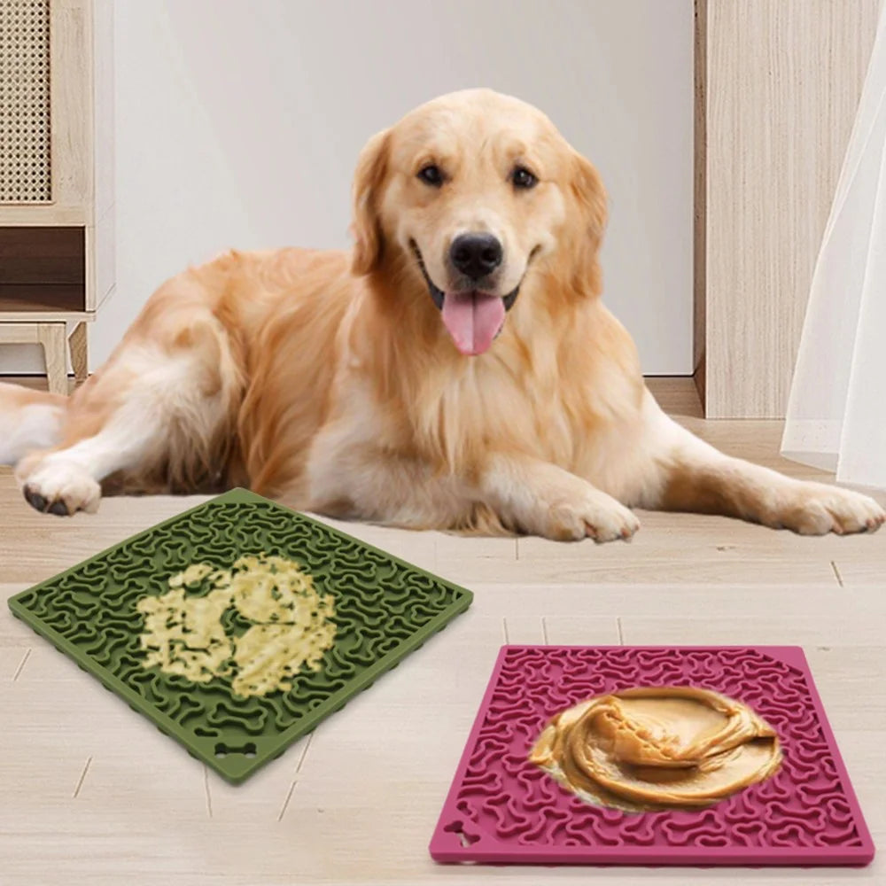 Pet Bone Shaped Lick Mat Slow Feeder Anti-Choke Suction Cup Licking Pad for Dogs / Cats - Deep Pink - 2