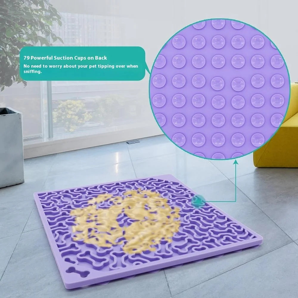 Pet Bone Shaped Lick Mat Slow Feeder Anti-Choke Suction Cup Licking Pad for Dogs / Cats - Deep Pink - 3