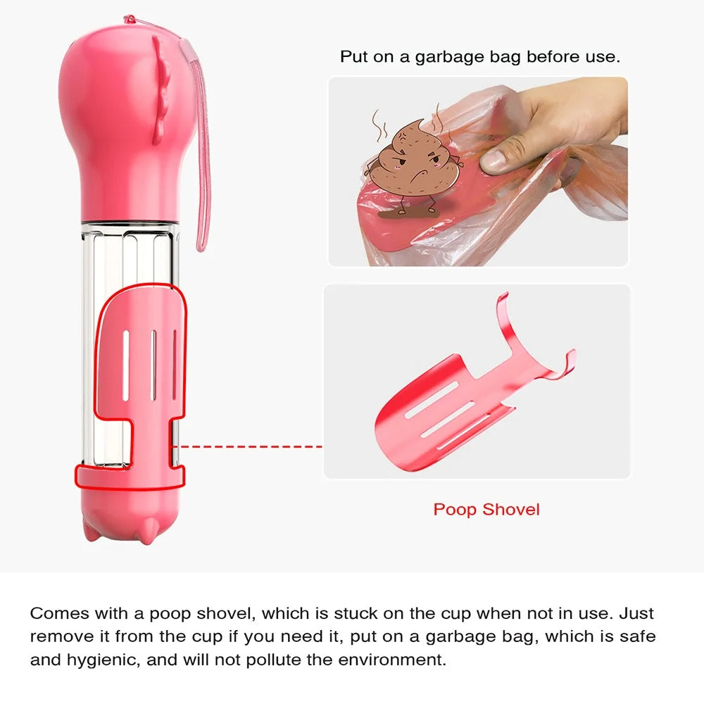 SH-01 Multifunction Pet Dog 500ML Water Bottle Gift with Poop Bag Dispenser (BPA-Free, FDA Certified, No Certification) - Pink - 5