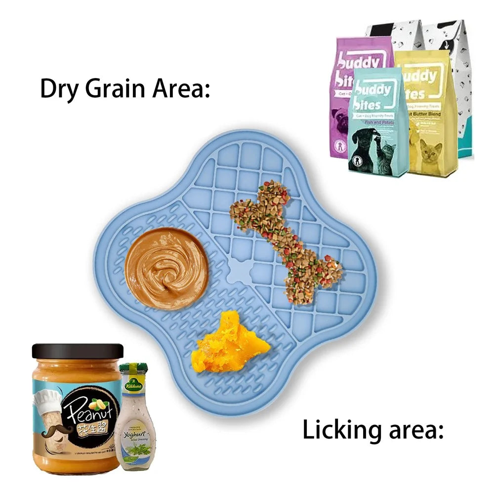 Dog Cat Food Licking Mat Silicone Suction Cup Anti Choking Pet Slow Eating Food Pad (No FDA Certification, BPA Free) - Blue - 4