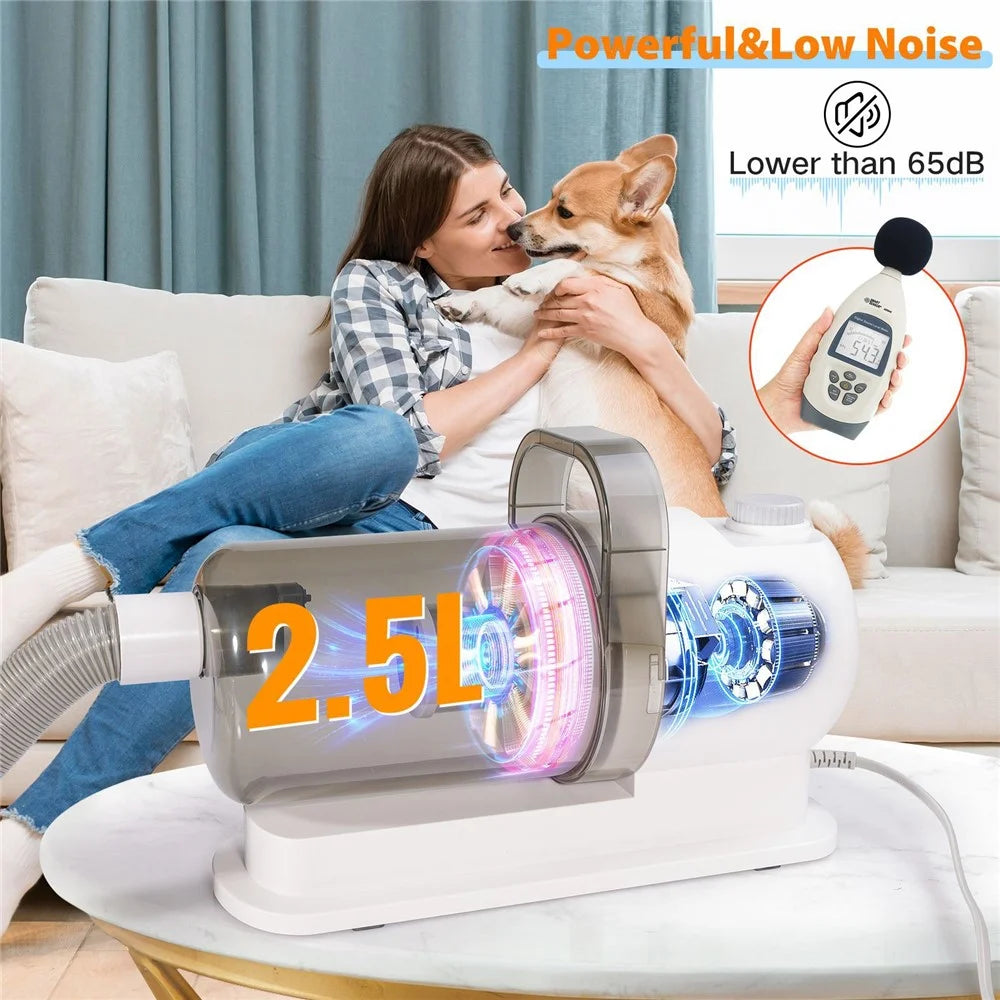 2 in 1 Pet Hair Trimmer Low Noise Adjustable Speed Grooming Vacuum Kit for Dogs Cats Gift - US Plug - 6