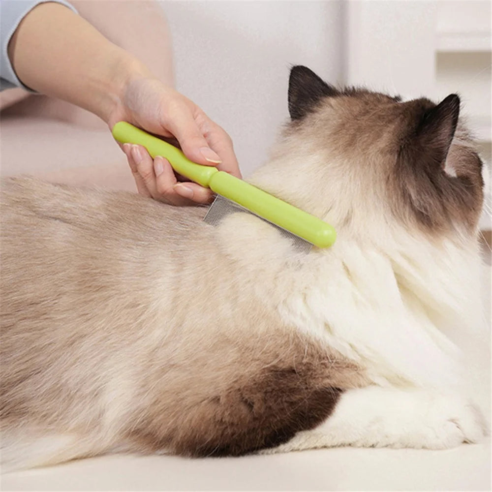 AIWO Pet Shedding Comb Cat Dog Hair Removal Comb Stainless Steel Teeth Pet Hair Brush - Green / Fine Teeth Comb - 4
