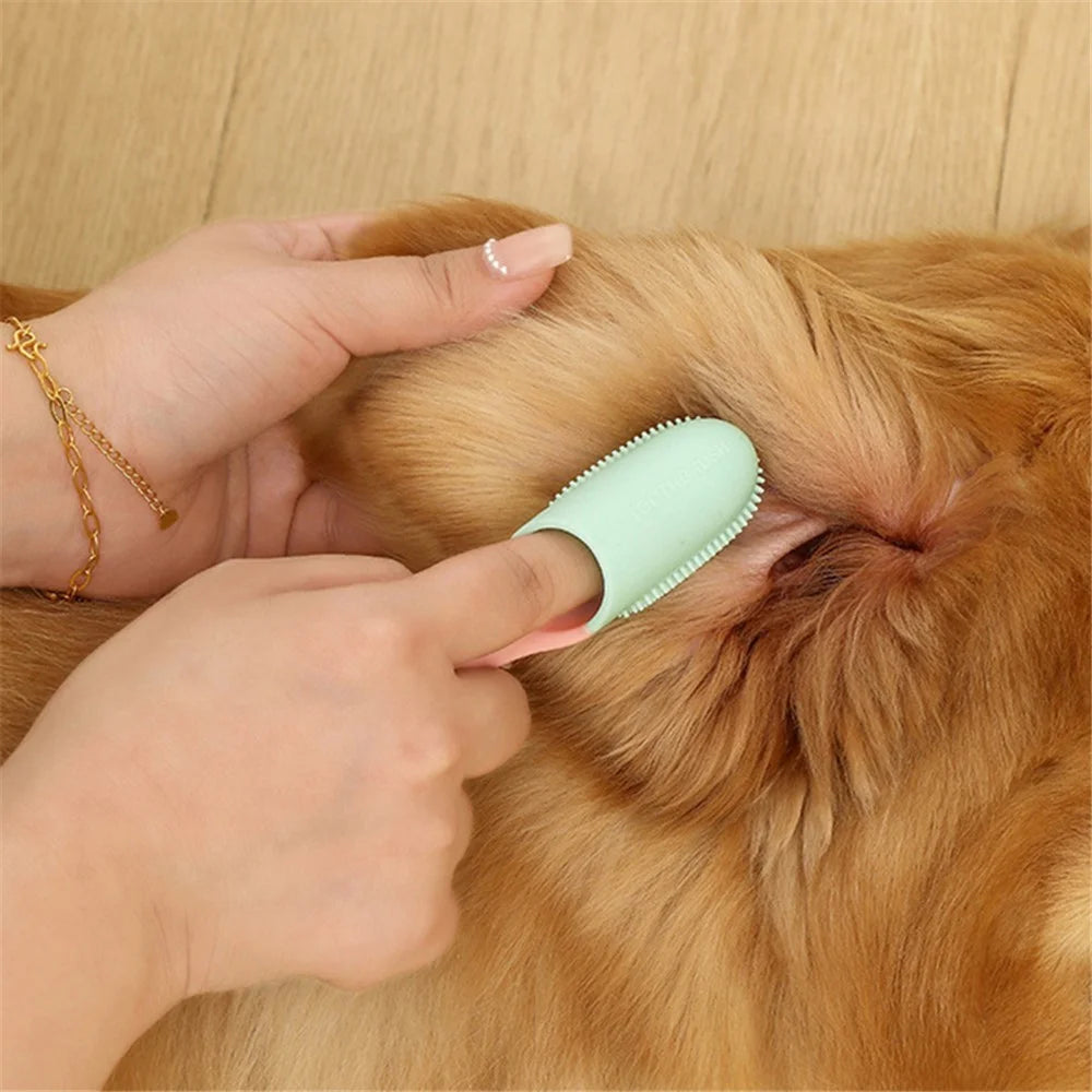 Pet Teeth Cleaning Care Finger Wrap Dog Cat Finger Toothbrush Oral Cleaning Tool - Yellow+Green - 5