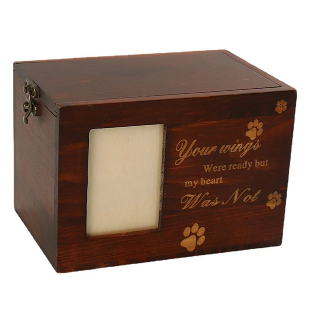Wooden Pet Memorial Urns Dog Cat Ashes Memory Boxes Funeral Cremation Urns with Photo Frame - 1