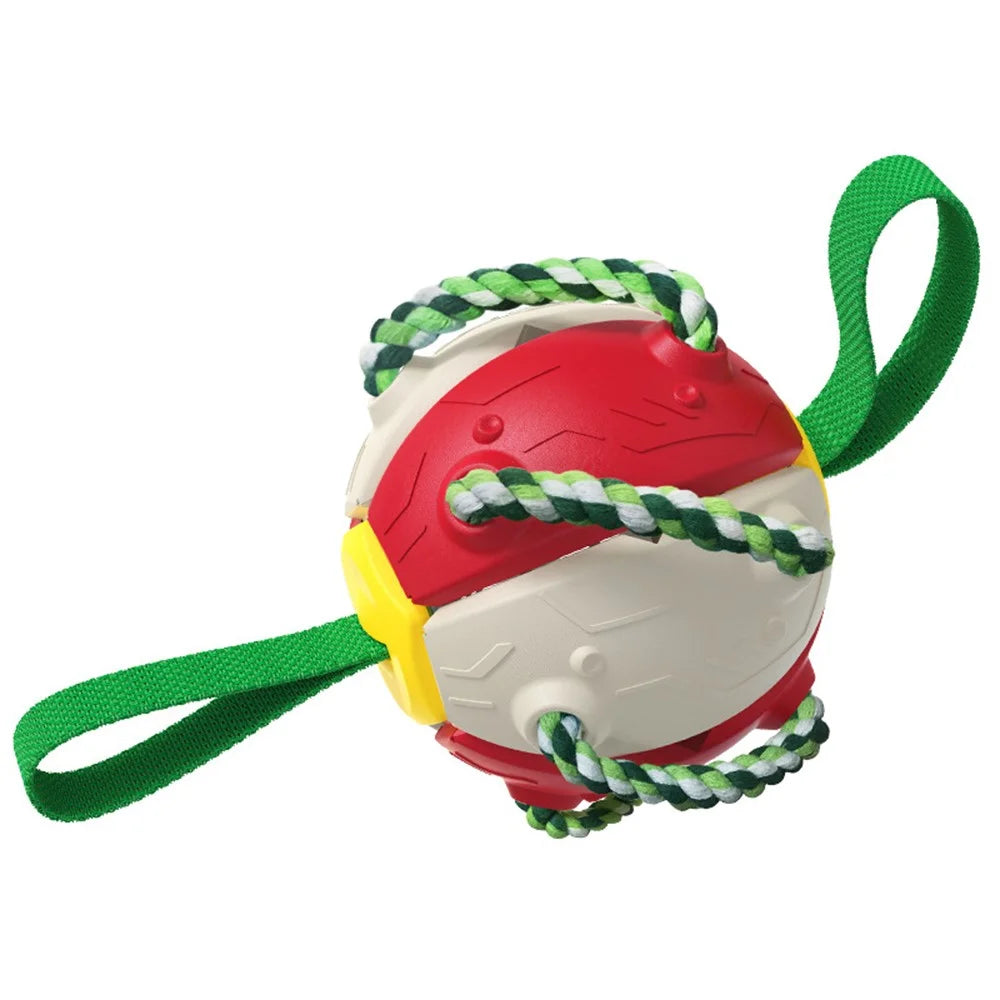 FPQ-01 Dot Saucer Ball Toy Pet Gift Interactive Flying Throwing Disc Ball with Ropes (BPA Free, CPC / FDA / RoHS Certified) - Red+White - 1