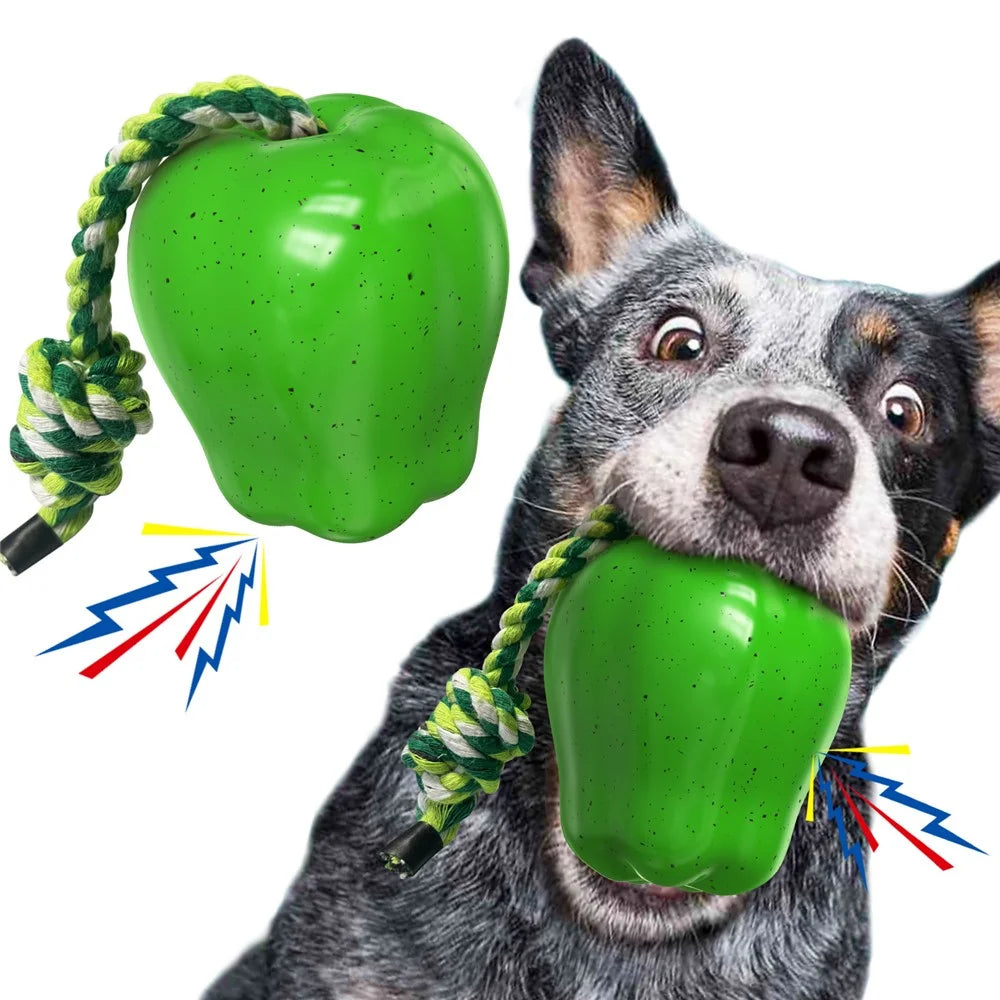 PG-01 TPR Dog Squeaky Chew Toy Gift Apple Fruit Pet Teething Toy (BPA Free, CPC / FDA / RoHS Certified) - Green - 2
