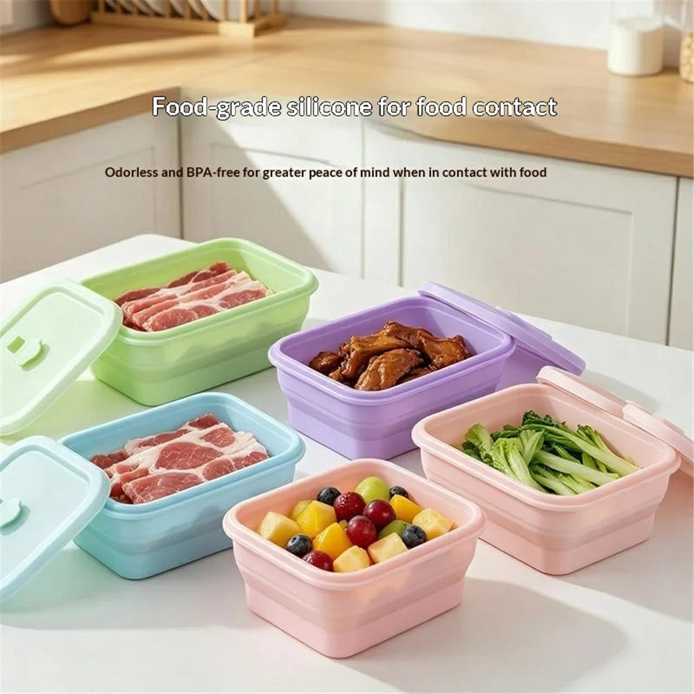 1500ml Rectangle Food Grade Silicone Collapsible Lunch Box Foldable Microwave Safe Storage Container (BPA-Free, FDA Certified) - Blue - 3